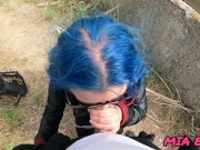blue-haired cutie with a butt plug, loves to have sex and suck dick near the river 5/16