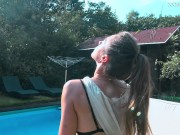 Russian pornstar Anastasia Ocean strips in the pool 6/16