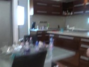 The dominant girls Amber, Clarissa and Mira let their 24/7 slave Smirni dance to clean after their party. 3/16