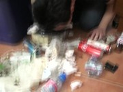 The 3 dominant girls Clarissa, Amber and Mira humiliate their slave to a garbage boy. 13/16