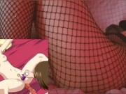 Innocent teen girl amateur masturbs her pussy watching lesbian hentai strapon Yuri uncensored 18 12/16