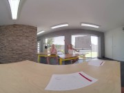 Two Horny Blondes Shares Strong Teacher's Rod At Classroom VR Porn 1/16