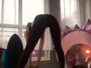Student stretching in yoga pants and fingering her pussy 1/16
