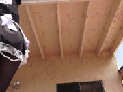 UPSKIRT FETISH! French Maid Fixes Lights -- in broad daylight! 13/16