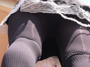 UPSKIRT FETISH! French Maid Fixes Lights -- in broad daylight! 3/16