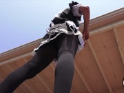 UPSKIRT FETISH! French Maid Fixes Lights -- in broad daylight! 8/16