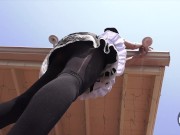 UPSKIRT FETISH! French Maid Fixes Lights -- in broad daylight! 9/16