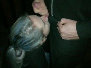 Night blowjob in public park, we were caught! 14/16