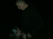 Night blowjob in public park, we were caught! 3/16