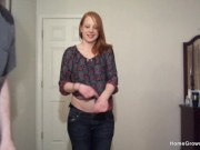 Adorable amateur ginger sucking her guys hard dick 1/16