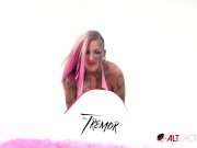 Big titty inked up hottie rides a big vibrating toy 10/16