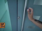 Hot brunette Tiffany Tatum gets her hairy pussy banged after her yoga session in POV 1/16