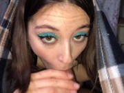 Close Up POV Blowjob & Cum in mouth & Sucks dick under the covers 10/16