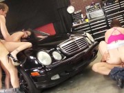 Foursome Fantasy! 2 Mechanics Drill Sara Jay And Dava Fox's Cock Garages!