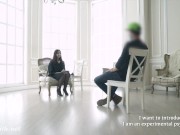 Psychologist in the darkness. Jeny Smith teasing a man. Real situation. Blindfold 2/16