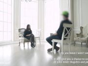 Psychologist in the darkness. Jeny Smith teasing a man. Real situation. Blindfold 3/16