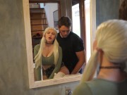 Sucked on a dare and was fucked hard by a blonde in a school uniform and moans loudly 8/16