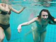 Russian babes swim all together and get each other naked 2/16