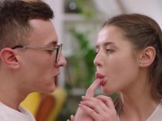 ULTRAFILMS Exceptionally good-looking model Sybil fucking this lucky guy standing up after giving him a nice blowjob 1/16