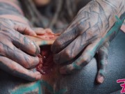 TATTOO teen in high heel ANAL stretching with big toys - ATM, big dildos, GAPE, prolapse play (goth, punk, alt porn) 1/16
