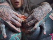 TATTOO teen in high heel ANAL stretching with big toys - ATM, big dildos, GAPE, prolapse play (goth, punk, alt porn) 15/16