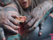 TATTOO teen in high heel ANAL stretching with big toys - ATM, big dildos, GAPE, prolapse play (goth, punk, alt porn) 2/16