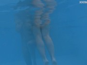 Swimming pool teen with big boobs Anastasia swimming naked 14/16