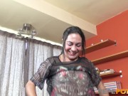 Brunette small-tited babe is desperate for a big cock that drives her mad 7/16