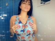 Hot latina teasing in the shower, tits fuck cumming on her boobs and on her big butt, try not to cum 1/16
