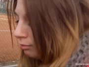 Pretty girlfriend jerking and sucking a cock outside in public 1/16