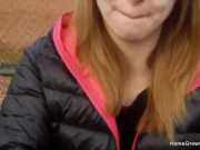 Pretty girlfriend jerking and sucking a cock outside in public 5/16