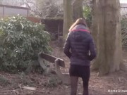 Pretty girlfriend jerking and sucking a cock outside in public 7/16