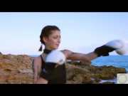 Boxer Bound And Spanked, then Eats Ass of Her Dom at the Spanish Sea 7/16