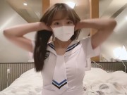 ハメ撮り♡巨乳彼女に白セーラー服を着させてみたら凄かった..♡素人カップル/美女/スタイル抜群/パイパン/スマホ撮影/リアル/主観映像/ハメ撮り very Cute Girl in lovehotel 3/16