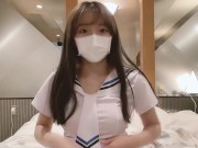 ハメ撮り♡巨乳彼女に白セーラー服を着させてみたら凄かった..♡素人カップル/美女/スタイル抜群/パイパン/スマホ撮影/リアル/主観映像/ハメ撮り very Cute Girl in lovehotel 4/16