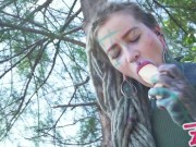 Naughty TATTOO girl ANAL masturbation outdoors - ASS play in PUBLIC, anal gape, pee, squirt, teen, prolapse, outdoors 16/16