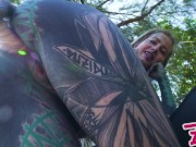 Naughty TATTOO girl ANAL masturbation outdoors - ASS play in PUBLIC, anal gape, pee, squirt, teen, prolapse, outdoors 2/16