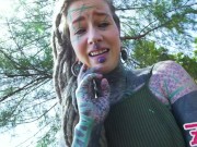 Naughty TATTOO girl ANAL masturbation outdoors - ASS play in PUBLIC, anal gape, pee, squirt, teen, prolapse, outdoors 4/16