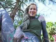 Naughty TATTOO girl ANAL masturbation outdoors - ASS play in PUBLIC, anal gape, pee, squirt, teen, prolapse, outdoors 8/16