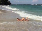 Divine Blonde with Large Breasts Naked at the Beach 8/16