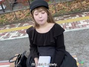 Naked and sexy amateur Japan girl shows stranger her shaved pussy in love hotel in Tokyo 4/16