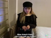 Naked and sexy amateur Japan girl shows stranger her shaved pussy in love hotel in Tokyo 8/16