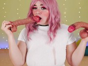 Two big dildos fuck deep that throat | Double blowjob | a wet white t-shirt 3/16