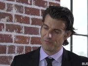 Blonde Russian MILF in High Heels and Purple Stocking Titty-fucks and Ride an Executive's Cock 1/16