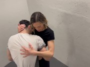 Public stairwell fuck in yoga pants with 2 guys ending in double facial / Amateur hotwife 2/16