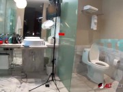 Busty babe showers and shows off her pierced pussy lips 2/16