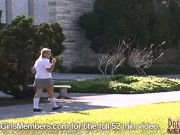 Pigtailed Brunette Coed On Her College Campus 1/16