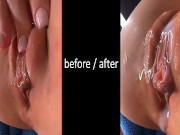 Fucked a tender pussy and filled it with sperm. Unusual point of view