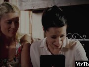 Beautiful lesbians enjoy a romp on the bed making each other cum 1/16