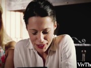 Beautiful lesbians enjoy a romp on the bed making each other cum 4/16